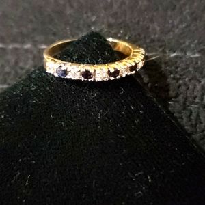 Gold Tone Overlay Blue Sapphire & CZ Ring